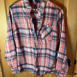 Kuhl size medium plaid half button down woman’s shirt
